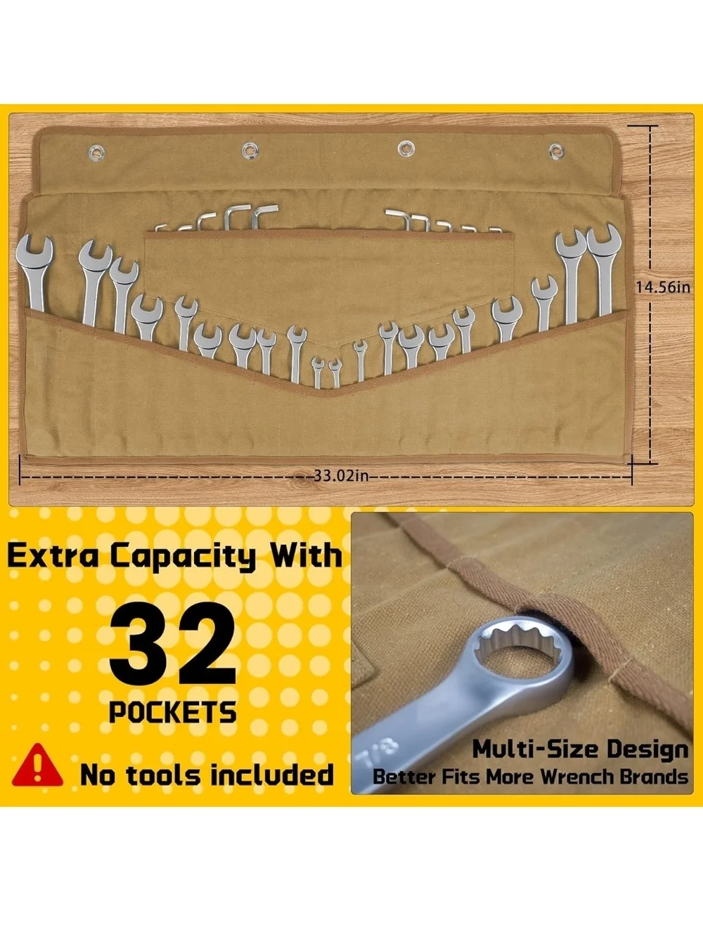 Canvas Tool Roll with Wrench Set - Khaki